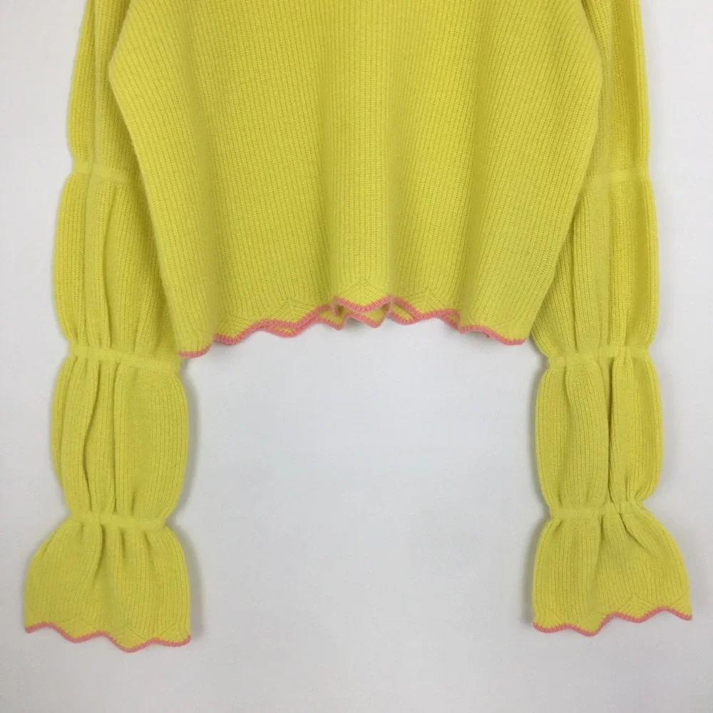 Alice + Olivia Cashmere Sweater Yellow Statement Bell Sleeve Women’s Size XS - Picture 4 of 11